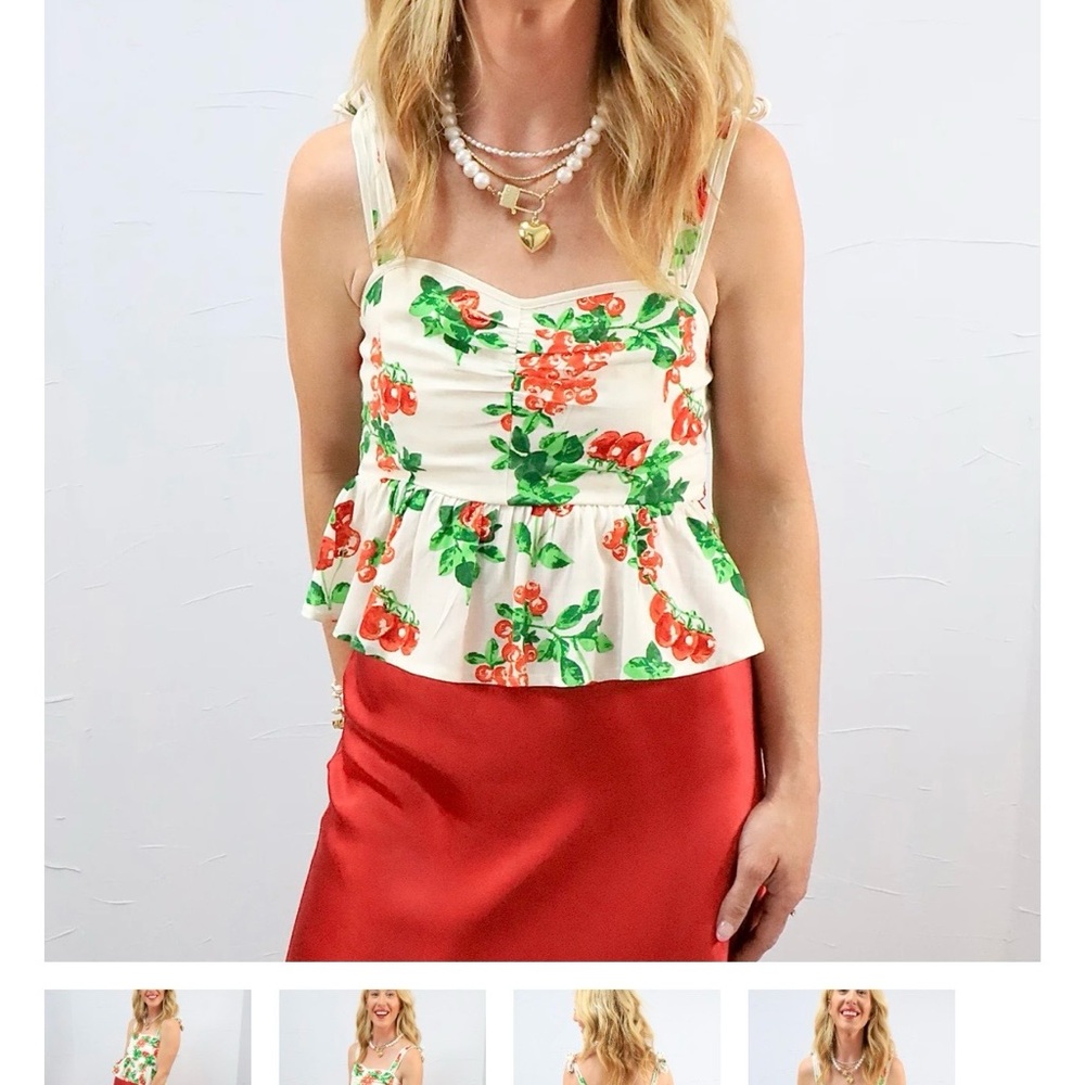 ILLA ILLA Cream Peplum Cami with Red Cherry Floral Print and shorts set